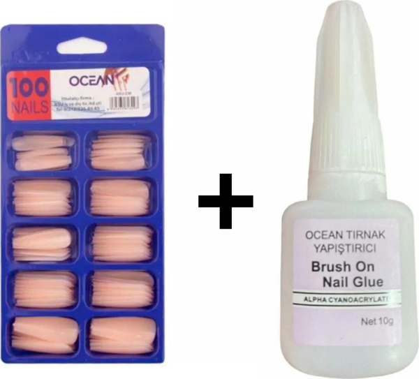 Ocean100'lü Kutulu Stiletto Protez Takma Tırnak  + Tırnak Yapıştırıcı - Image 1