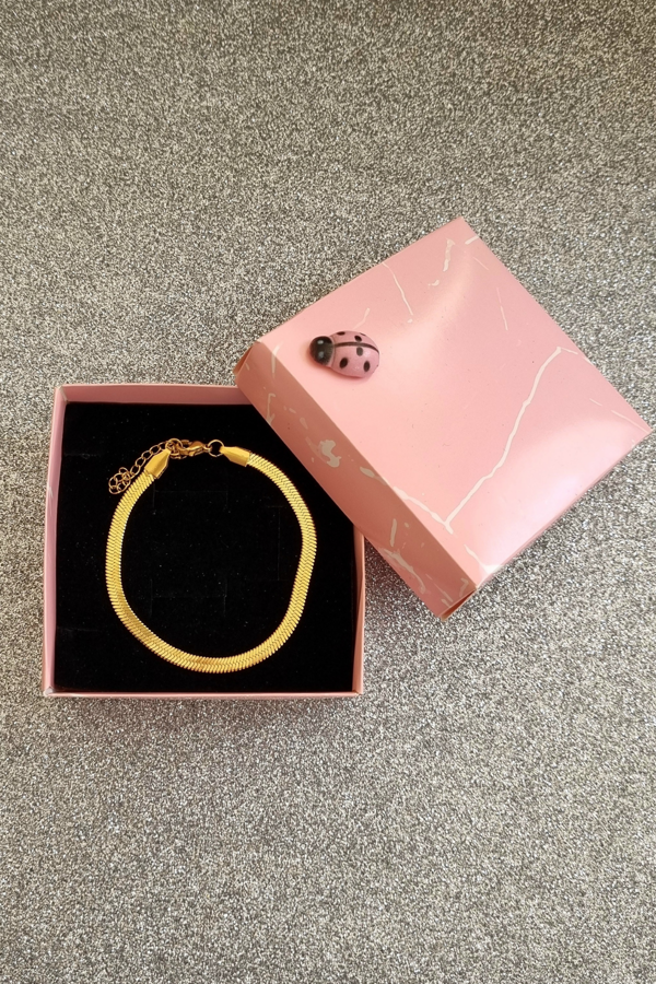 İtalyan Yassı Zincir 316l Çelik Gold Renk Bileklik - Image 1
