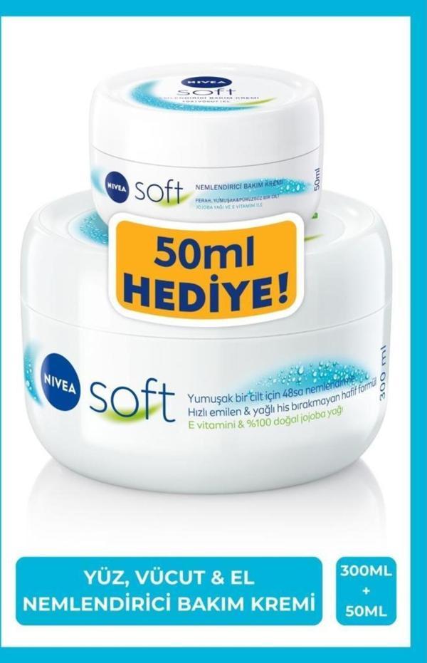 Soft Nemlendirici El Yüz ve Vücut Bakım Kremi 300ml ve 50ml, Jojoba Yağı, E Vitamini, Ekonomik Paket - Image 1