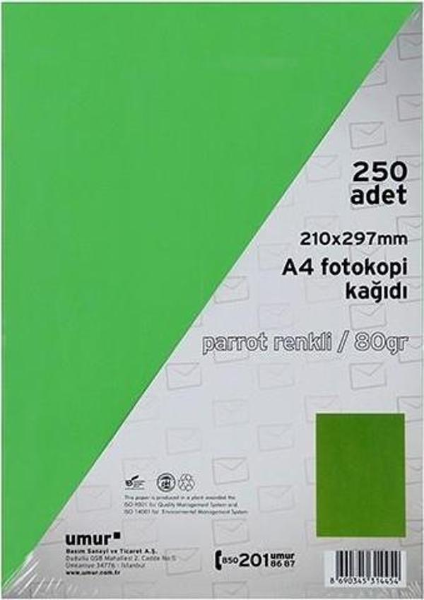Umur 250'li Fotokopi Kağıdı A4 80Gr Renkli Parrot - Image 1
