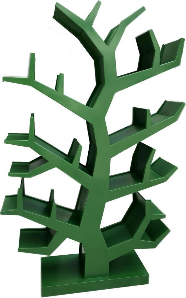 Kitaplık 13895 Ahşap AĞAÇ DALI model Tek Parça MDF Parlak YEŞİL Lake El Yapım - Image 1