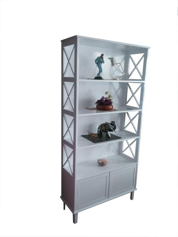 Kitaplık 18057 ÇAPRAZ Yan Model Kayın MDF Torna Alt Kapak raf Parlak Beyaz Lake - Image 1