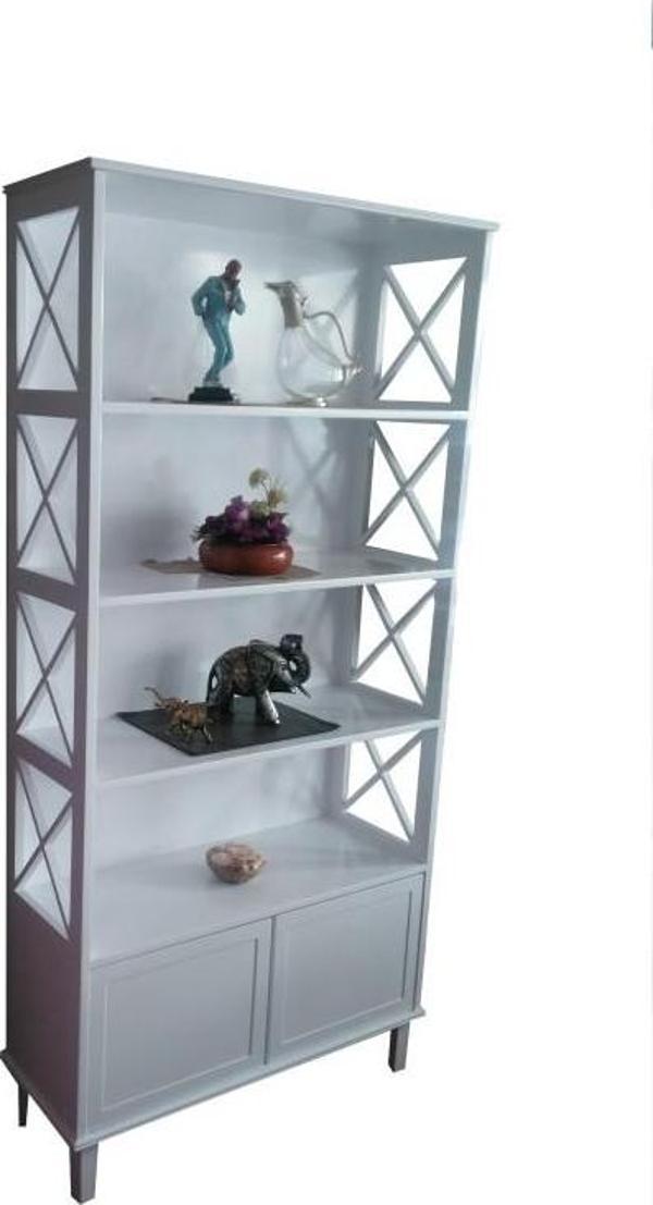 Kitaplık X 17614 ÇAPRAZ Yan Model Alt Kapak raf Kayın MDF Torna Parlak Beyz Lake - Image 1