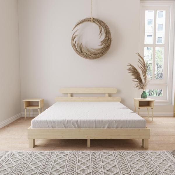 Renazzo Mobilya Damla Model Doğal Ahşap Karyola Ve İki komodin Set 100x200 cm - Image 1