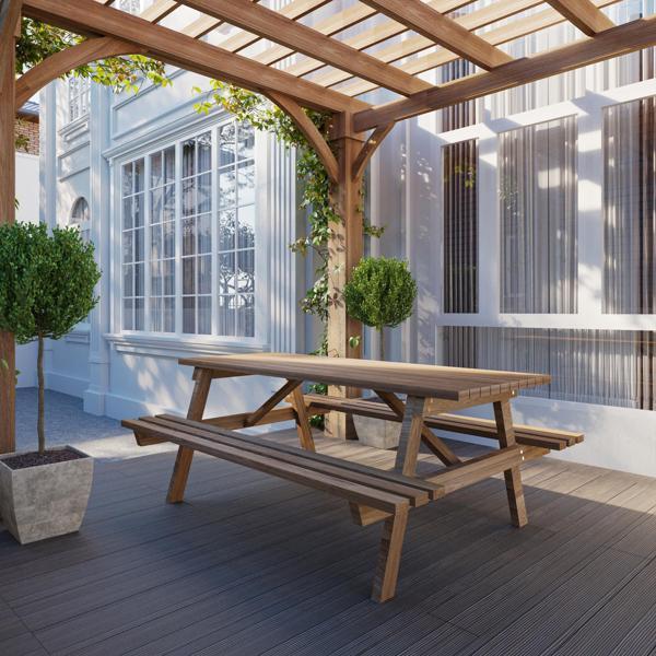 Ahşap Piknik Masası Fındık Renk 6 kişilik - Image 1