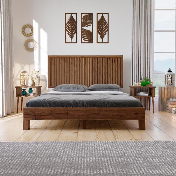 Renazzo Mobilya Ebruli Model Ceviz Renk Çam Ahşap Karyola 90x190 cm - Image 1