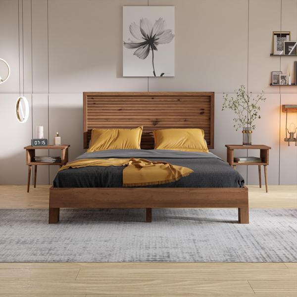 Renazzo Mobilya Ebruli Model Ceviz Renk Çam Ahşap Karyola Ve İki Komodin Set ( Yatay ) 90x190 cm - Image 1