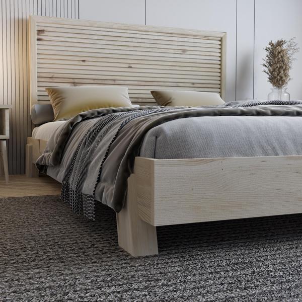 Renazzo Mobilya Alaz Model Doğal Çam Ahşap Karyola ( Yatay ) 140x190 cm - Image 1