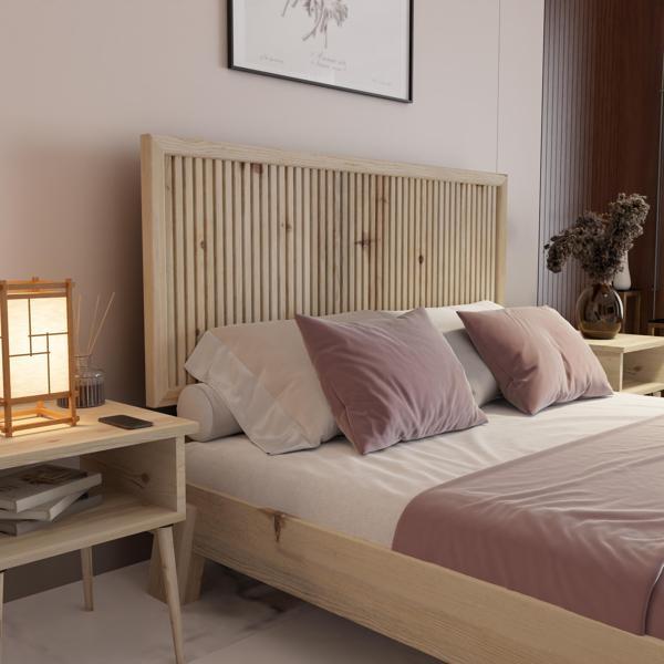 Renazzo Mobilya Alaz Model Doğal Çam Ahşap Karyola Ve İki Komodin Set ( Dikey ) 90x190 cm - Image 1