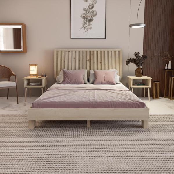 Renazzo Mobilya Alaz Model Vernikli Çam Ahşap Karyola Ve İki Komodin Set ( Dikey ) 160x200 cm - Image 1
