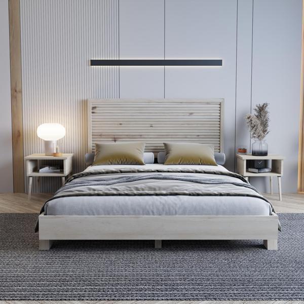 Renazzo Mobilya Alaz Model Vernikli Çam Ahşap Karyola Ve İki Komodin Set ( Yatay ) 160x200 cm - Image 1