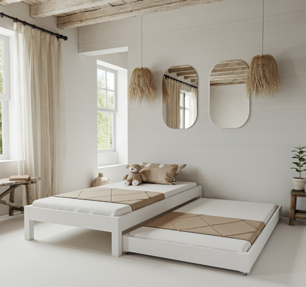 Renazzo Mobilya Canvas Model Yavrulu Beyaz Renk Çam Ahşap Karyola 100x200 cm - Image 1