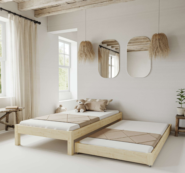Renazzo Mobilya Canvas Model Yavrulu Vernikli Çam Ahşap Karyola 100x200 cm - Image 1