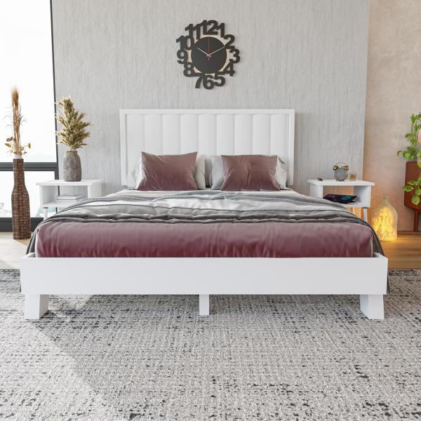 Renazzo Mobilya Hüma Model Beyaz Renk Çam Ahşap Karyola Ve İki Komodin Set ( Dikey ) 160x200 cm - Image 1