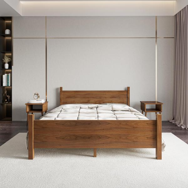 Renazzo Mobilya Melodi Model Ceviz Renk Ahşap Karyola Ve İki komodin Set 200x200 cm - Image 1