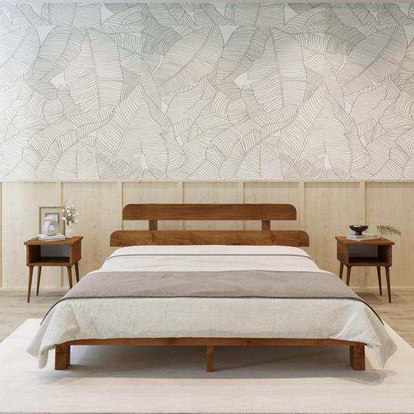 Renazzo Mobilya Lotus New Model Ceviz Renk Ahşap Karyola Ve İki komodin Set 90x190 cm - Image 1
