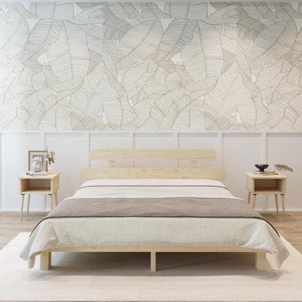 Renazzo Mobilya Lotus New Model Doğal Ahşap Karyola Ve İki komodin Set 90x190 cm - Image 1