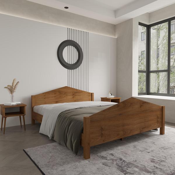 Renazzo Mobilya Milano Model Ceviz Renk Çam Ahşap Karyola 140x200 cm - Image 1