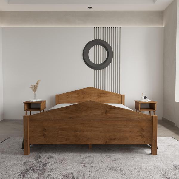 Renazzo Mobilya Milano Model Ceviz Renk Çam Ahşap Karyola Ve İki Komodin Set 90x200 cm - Image 1