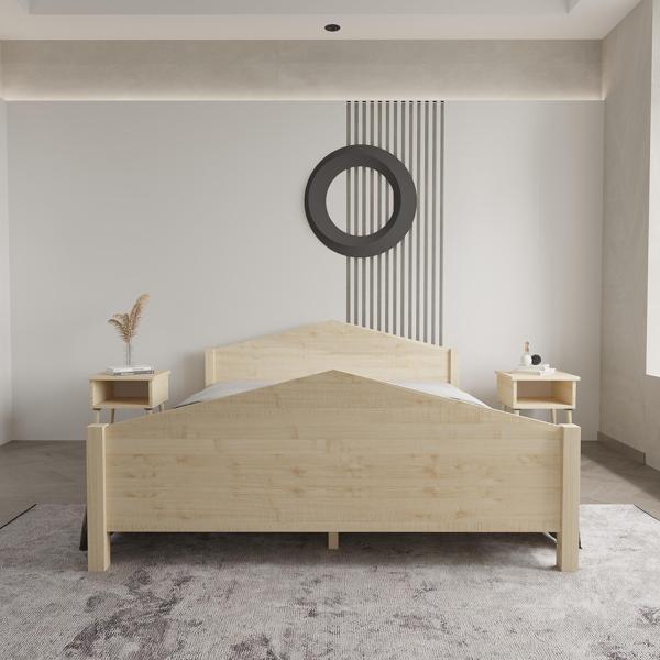 Renazzo Mobilya Milano Model Vernikli Çam Ahşap Karyola Ve İki Komodin Set 90x190 cm - Image 1