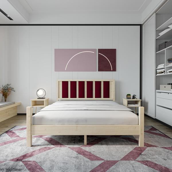 Renazzo Mobilya Orion Model Bordo Puflu Başlıklı Doğal Çam Ahşap Karyola 90x200 cm - Image 1