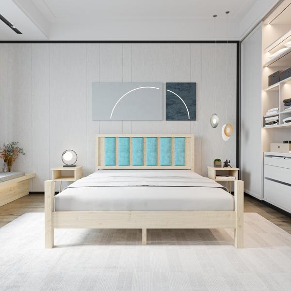 Renazzo Mobilya Orion Model Cam Göbeği Puflu Başlıklı Doğal Çam Ahşap Karyola Ve İki Komodin Set 90x190 cm - Image 1