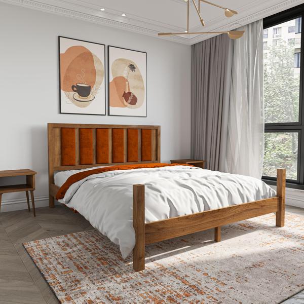 Renazzo Mobilya Orion Model Kiremit Renk Puflu Başlıklı Ceviz Renk Çam Ahşap Karyola 90x190 cm - Image 1