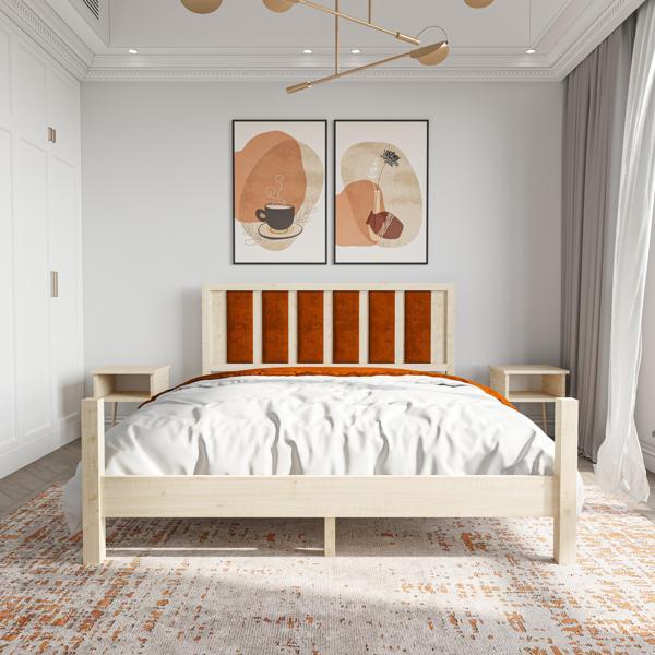 Renazzo Mobilya Orion Model Kiremit Renk Puflu Başlıklı Vernikli Çam Ahşap Karyola Ve İki Komodin Set 90x190 cm - Image 1