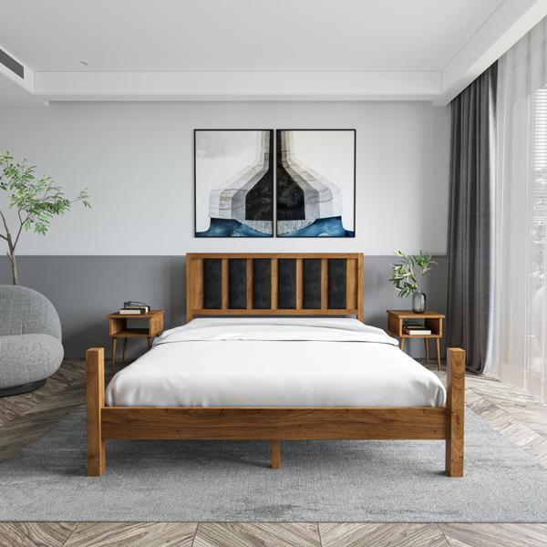 Renazzo Mobilya Orion Model Siyah Renk Puflu Başlıklı Ceviz Renk Çam Ahşap Karyola Ve İki Komodin Set 90x190 cm - Image 1