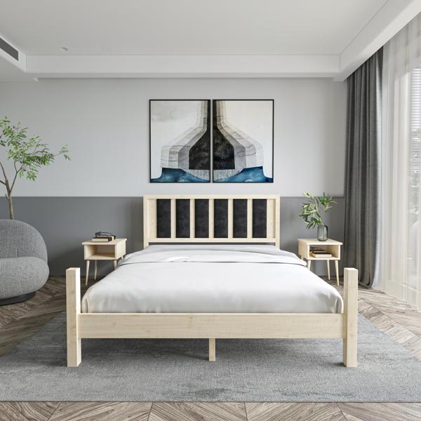 Renazzo Mobilya Orion Model Siyah Renk Puflu Başlıklı Doğal Çam Ahşap Karyola Ve İki Komodin Set 90x190 cm - Image 1