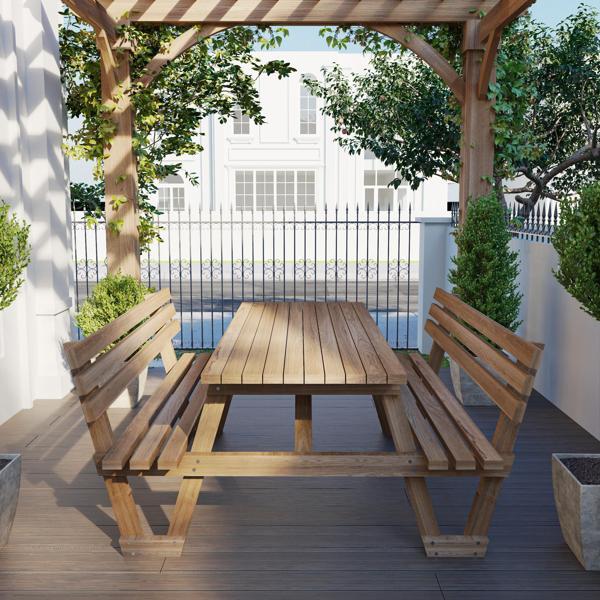 Sırt Destekli Fındık Renk Ahşap Piknik Masası 6 kişilik - Image 1