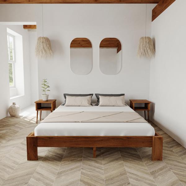 Renazzo Mobilya Soft Model Ceviz Renk Çam Ahşap Karyola Ve İki Komodin Set 100x200 cm - Image 1