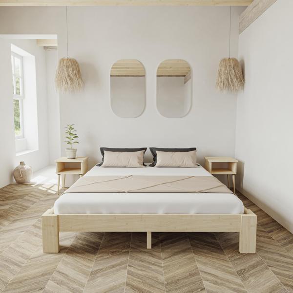 Renazzo Mobilya Soft Model Vernikli Çam Ahşap Karyola Ve İki Komodin Set 90x200 cm - Image 1