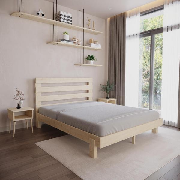 Renazzo Mobilya Urban New Model Vernikli Çam Ahşap Karyola Ve İki Komodin Set 100x200 cm - Image 1
