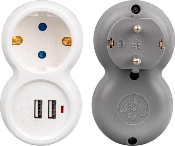 Vea 250V 16A Tekli Çocuk Korumalı Ledli Çift USB li Kablosuz Sıva Üstü Fiş Golyat Başlıklı Priz  - Image 1