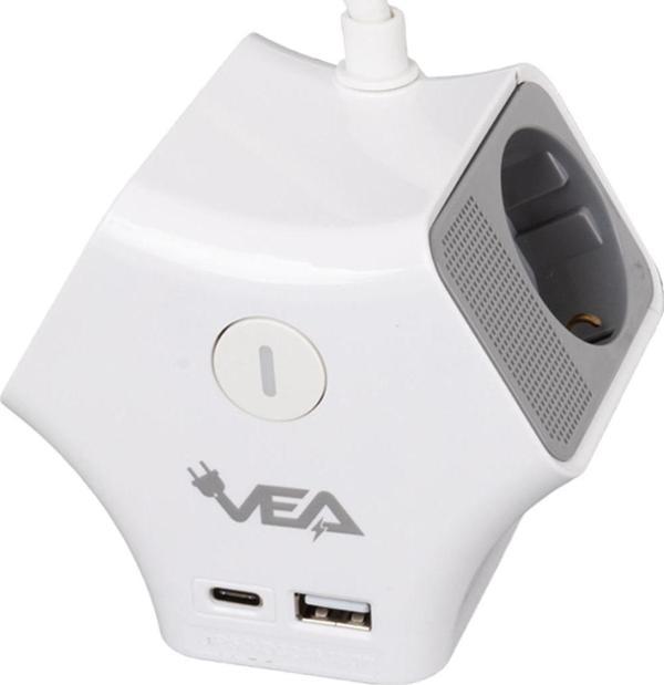 VEA 2 Adet Usb 1 Adet Type-C Girişli 3680 Watt 16 Amper 1.5 Metre Kablolu Anahtarlı Çoklu Priz Golyat Fiş - Image 1