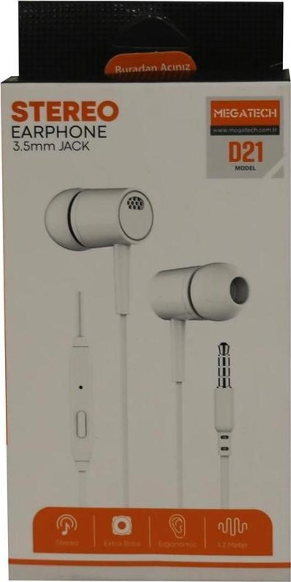 Megatech D21 Stereo Mikrofonlu Kulaklık Beyaz - Image 1