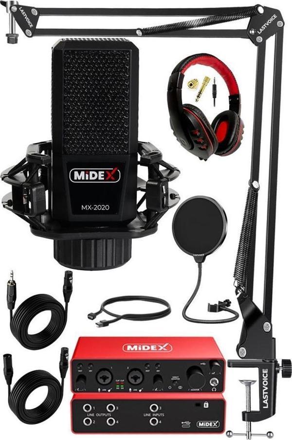Midex Functional Paket-1 Stüdyo Ekipmanları Mikrofon 4 Çıkış Ses Kartı Full Set - Image 1