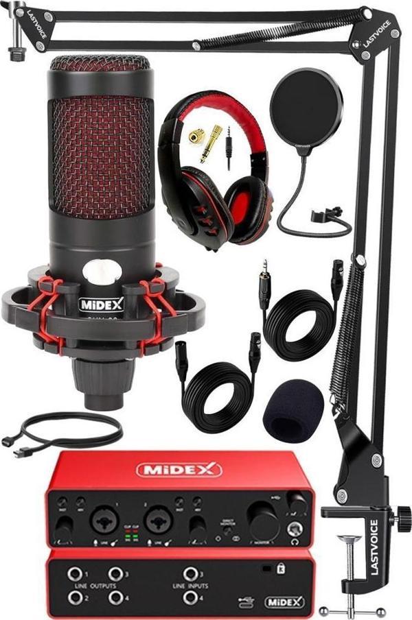Midex Functional Paket-2 Stüdyo Ekipmanları Mikrofon 4 Çıkış Ses Kartı Full Set - Image 1