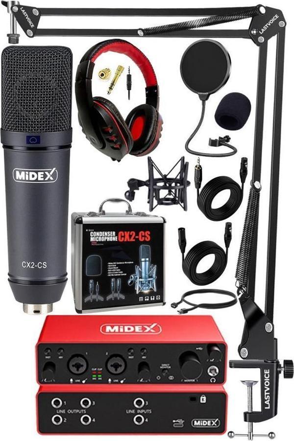 Midex Functional Paket-4 Stüdyo Ekipmanları Mikrofon 4 Çıkış Ses Kartı Full Set - Image 1