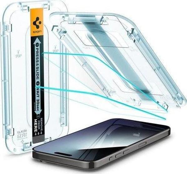 Spigen iPhone 15 Pro Cam Ekran Koruyucu Kolay Kurulum GLAS.tR EZ Fit Slim HD (2 Adet) - AGL06892 - Image 1