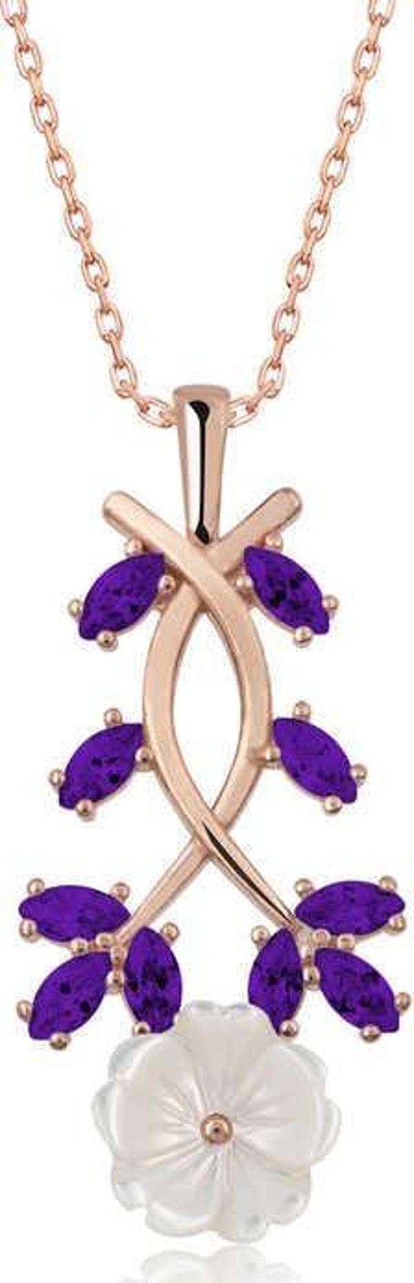Himarry Gümüş Rose Mor Yapraklı Bahar Çiçeği Kolye - Image 1