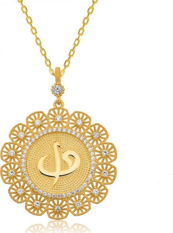 Himarry Gümüş Altın Kaplama Elif Vav Bayan Kolye - Image 1