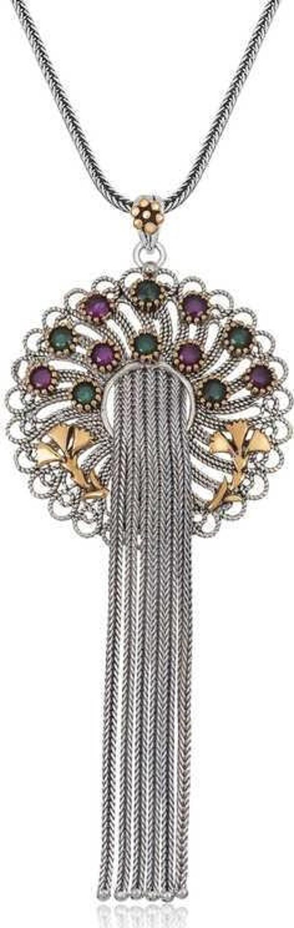 Himarry Gümüş Telkari Yakut Zümrüt Renkli Taşlı Kadın kolye - Image 1