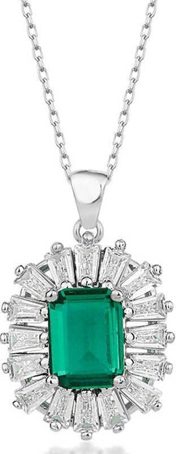 Himarry Gümüş Elmas Montür Zümrüt Taşlı Kadın Kolye - Image 1