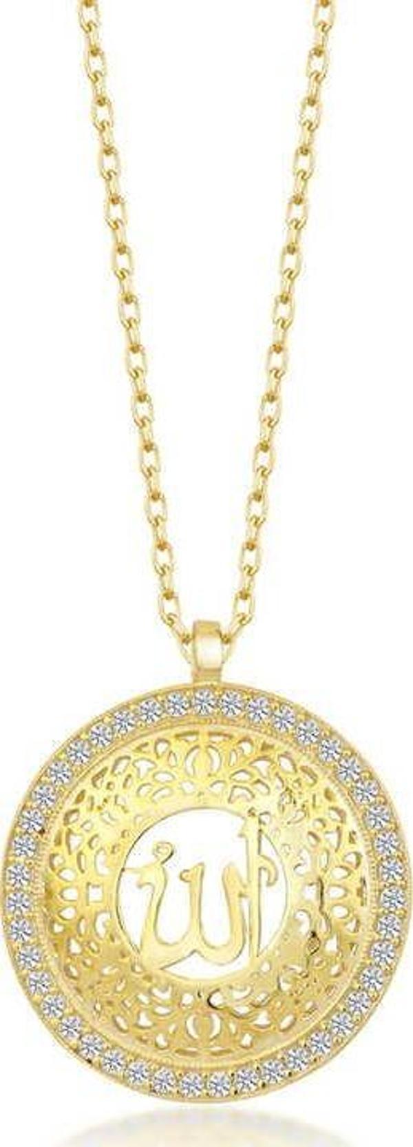Himarry Gümüş Gold Allah Yazılı Kadın Kolye - Image 1