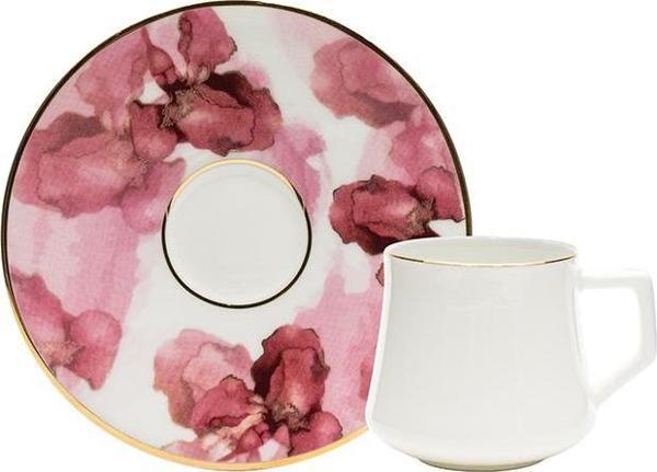 Evaliza Pembe Çiçek 6 Kişilik Kahve Fincan Takımı 80 ml - Image 1