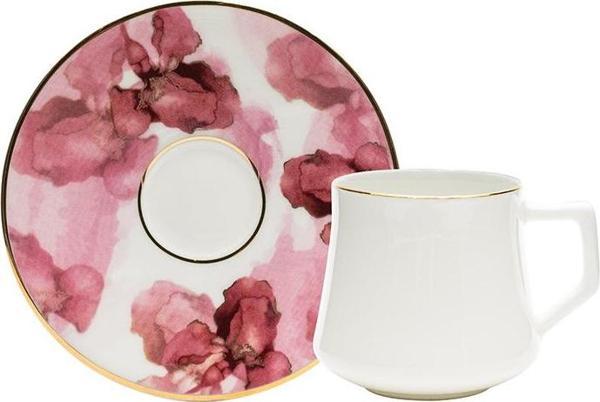 Evaliza Pembe Çiçek Double 6 Kişilik Kahve Fincan Takımı 130 ml - Image 1