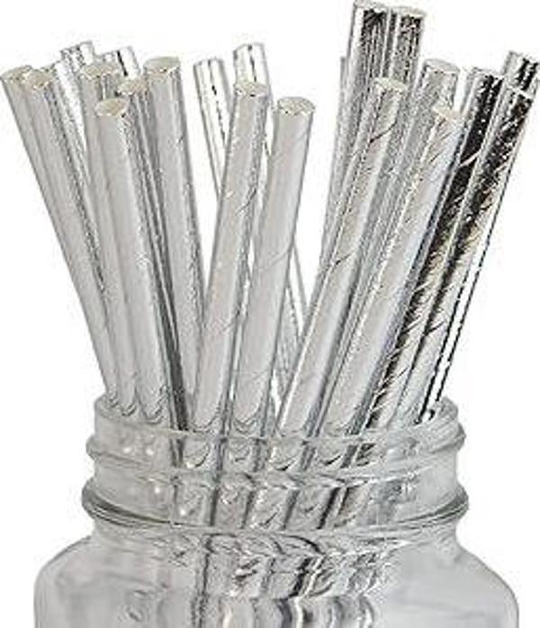 KAĞIT PİPET 20 CM - Ø6MM. PARLAK GÜMÜŞ / 25 ADET - Image 1
