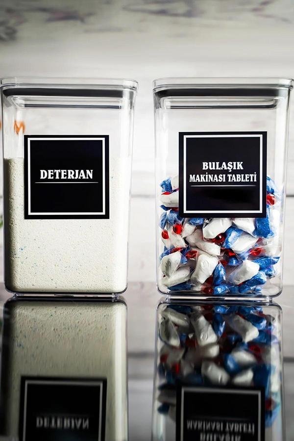 Dekoratif Dikdörtgen Vakum Kapaklı 2li Set Tablet Ve Deterjan Saklama Kutusu 2900ml - Image 1